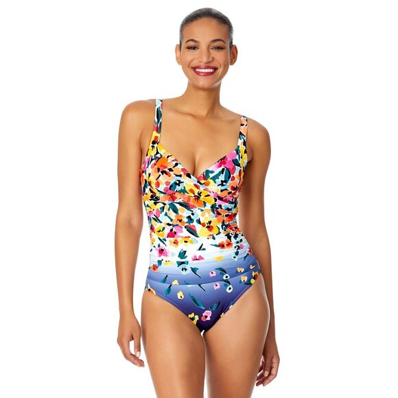 Anne Cole Floral Gradient Surplice One-Piece Swimsuit Gradient Floral Blue 14 - Picture 8 of 8